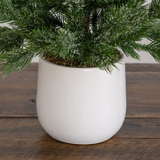 Nearly Natural 22" Artificial Frosted Christmas Tree in White Ceramic Planter